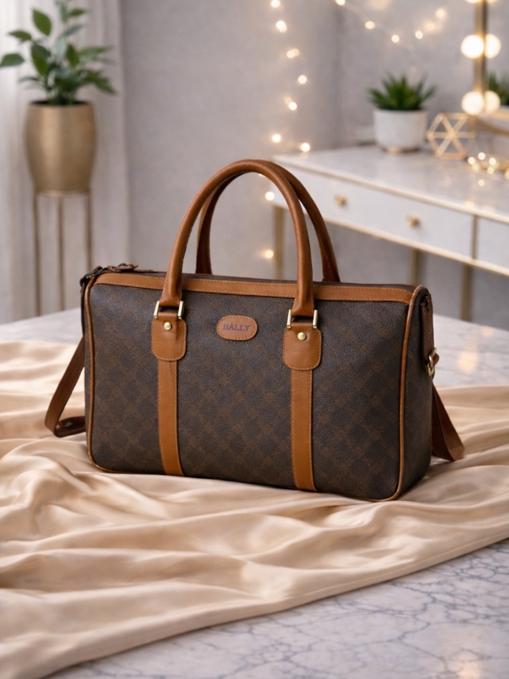 Bally Two-Tone Brown Leather Boston Bag